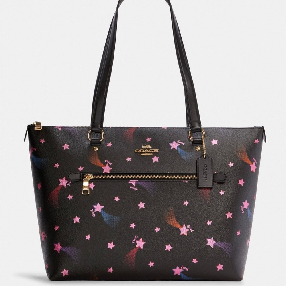 Coach Gallery Tote With Disco Star Print Black Multi NWT C7668